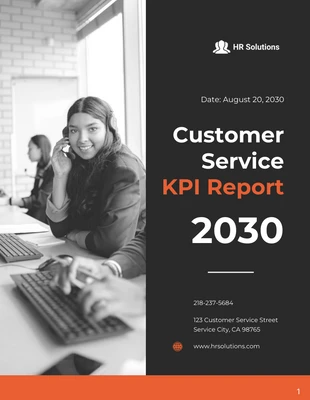 Free  Template: Simple Black and Orange Customer Service KPI Reports