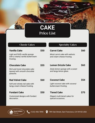 premium  Template: Cake Price List Template