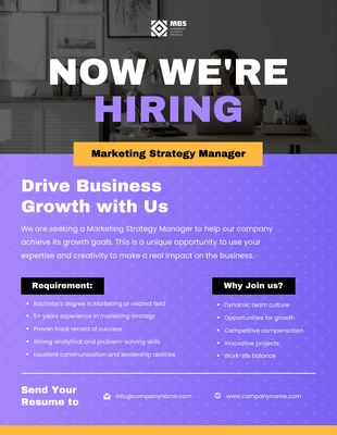 Free  Template: Purple and Yellow Now Hiring Poster