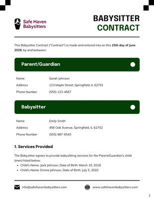 Free  Template: Babysitter Contract Template