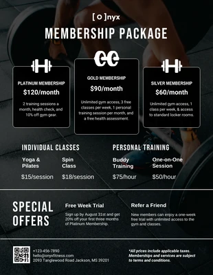 premium interactive Template: Gym Price List Template