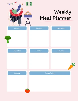 Free  Template: Light Pink and Colorful Illustration Meal Planner