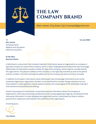 Free  Template: Blue And Yellow Professional Law Firm Letterhead Template
