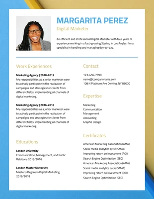 Free  Template: Blue And Yellow Modern Simple Creative Resume