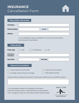 Free  Template: Formulários de seguro azuis simples