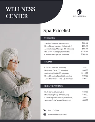 Free  Template: Simple Black White SPA Price Lists
