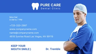 Free  Template: بطاقة عمل موعد عيادة طب الأسنان باللون الأزرق