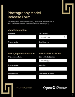 business interactive Template: Photography Model Release Form Template