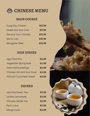 Free  Template: Menus chineses simples e fofos marrons