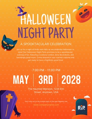 Free  Template: Orange Halloween Night Party Poster