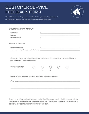 business  Template: Formulário de feedback do atendimento ao cliente azul marinho