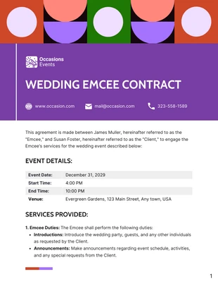 Free  Template: Wedding Emcee Contract Template