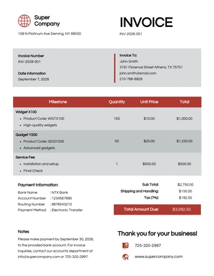 Free  Template: Grey and Red Business Invoice