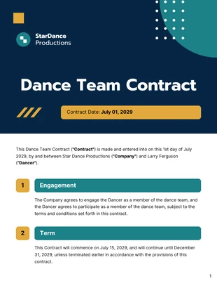 business  Template: Modèle de contrat d'équipe de danse