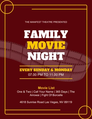 Free  Template: Volante rojo y amarillo para una noche de cine en familia