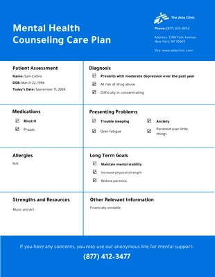 Free  Template: Counseling Treatment Plan Template