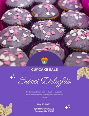 Free  Template: Cupcake Flyer Púrpura de Venta Sencilla