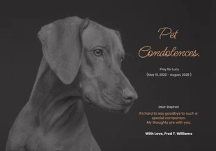 Free  Template: Tarjeta negra de condolencias para mascotas