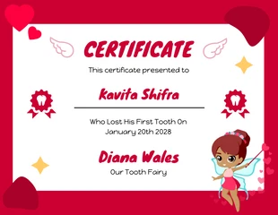 Free  Template: Red Modern Playful Illustration Tooth Fairy Certificate