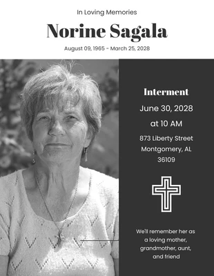 Free  Template: Black and White Funeral Invitation
