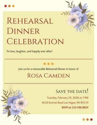 Simple Yellow And Brown Rehearsal Dinner Invitation