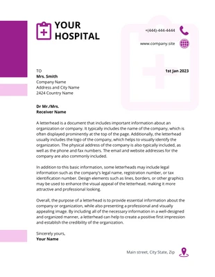 Free  Template: Modèle de Papier à en-tête d'hôpital moderne blanc et violet