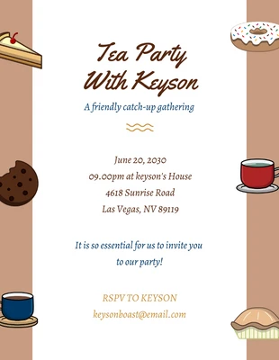 Free  Template: White And Brown Modern Classic Illustration Coockies Tea Party Invitation