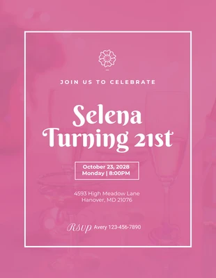 Free  Template: Invitación de cumpleaños número 21 con foto minimalista rosa