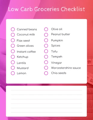 Free  Template: Gradient Low Carb Checkliste