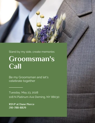 Green And White Groomsman Invitation