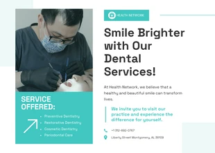 Free  Template: Grün-weiße Direktmailing-Postkarte für Zahnärzte