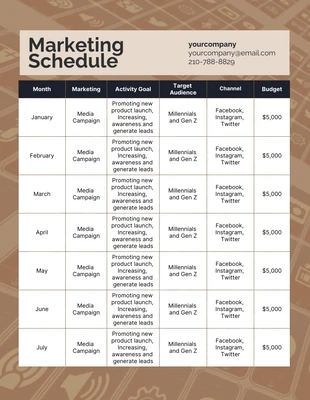Free  Template: Brown Simple Marketing Schedule Template