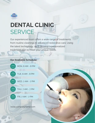 Free  Template: Plantilla moderna de horario de clínica dental Teal