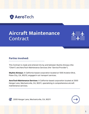 business  Template: Plantilla de contrato de mantenimiento de aeronaves