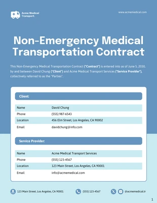 Free  Template: Modello di contratto per trasporto medico non di emergenza