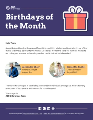 business  Template: E-Mail-Newsletter zu den Geburtstagen des Monats