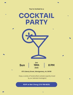 Free  Template: Gelbe und blaue illustrative Cocktail-Einladung