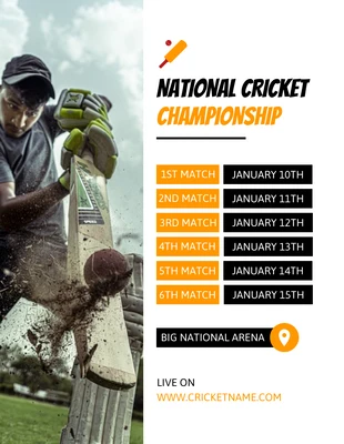 Free  Template: White Simple National Cricket Schedule Template (Modèle de programme national de cricket)