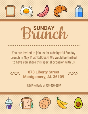 Free  Template: Invitación minimalista marrón a un almuerzo dominical con una alegre ilustración