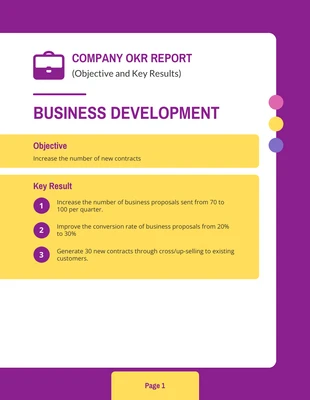 Free  Template: Rapport OKR de l'entreprise moderne violette et jaune