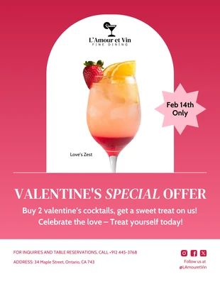 Free  Template: Poster promozionale speciale per San Valentino al ristorante