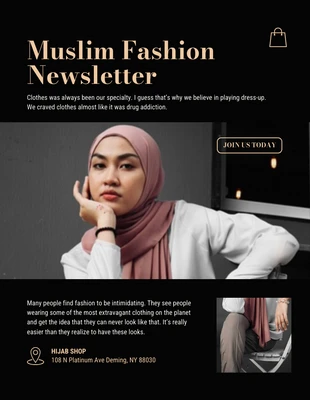 Free  Template: Schwarz und Braun Modern Elegant Muslimisch Mode Event Newsletter