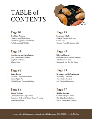 Free  Template: Brown Recipe Table of Contents