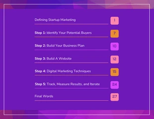 business  Template: Table des matières du livre blanc Violet Startup Marketing
