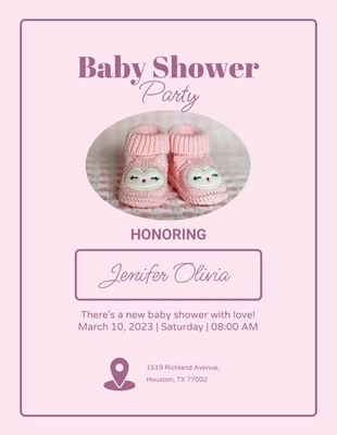Free  Template: Flyer minimalista rosa claro para baby shower