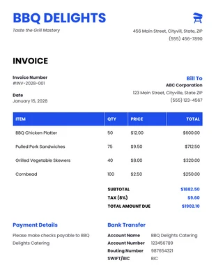 Free  Template: BBQ Catering Invoice