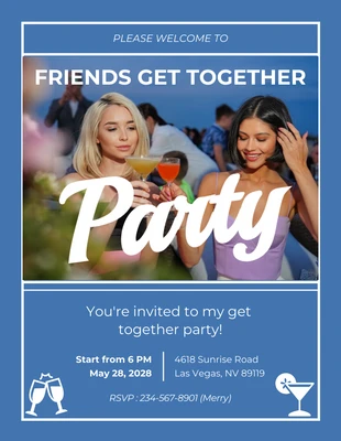 Free  Template: Clean Blue Party Get Together Invitation