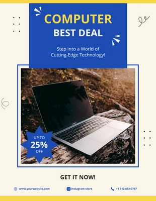 Free  Template: Blau Gelber Flyer Computer Werbung