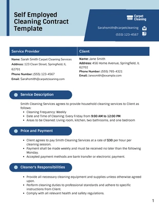Free  Template: Self Employed Cleaning Contract Template