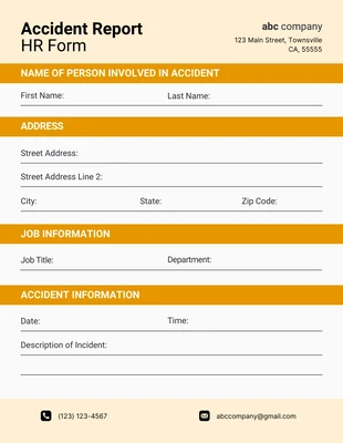 Free  Template: Einfaches orangefarbenes HR-Formular für Unfallberichte